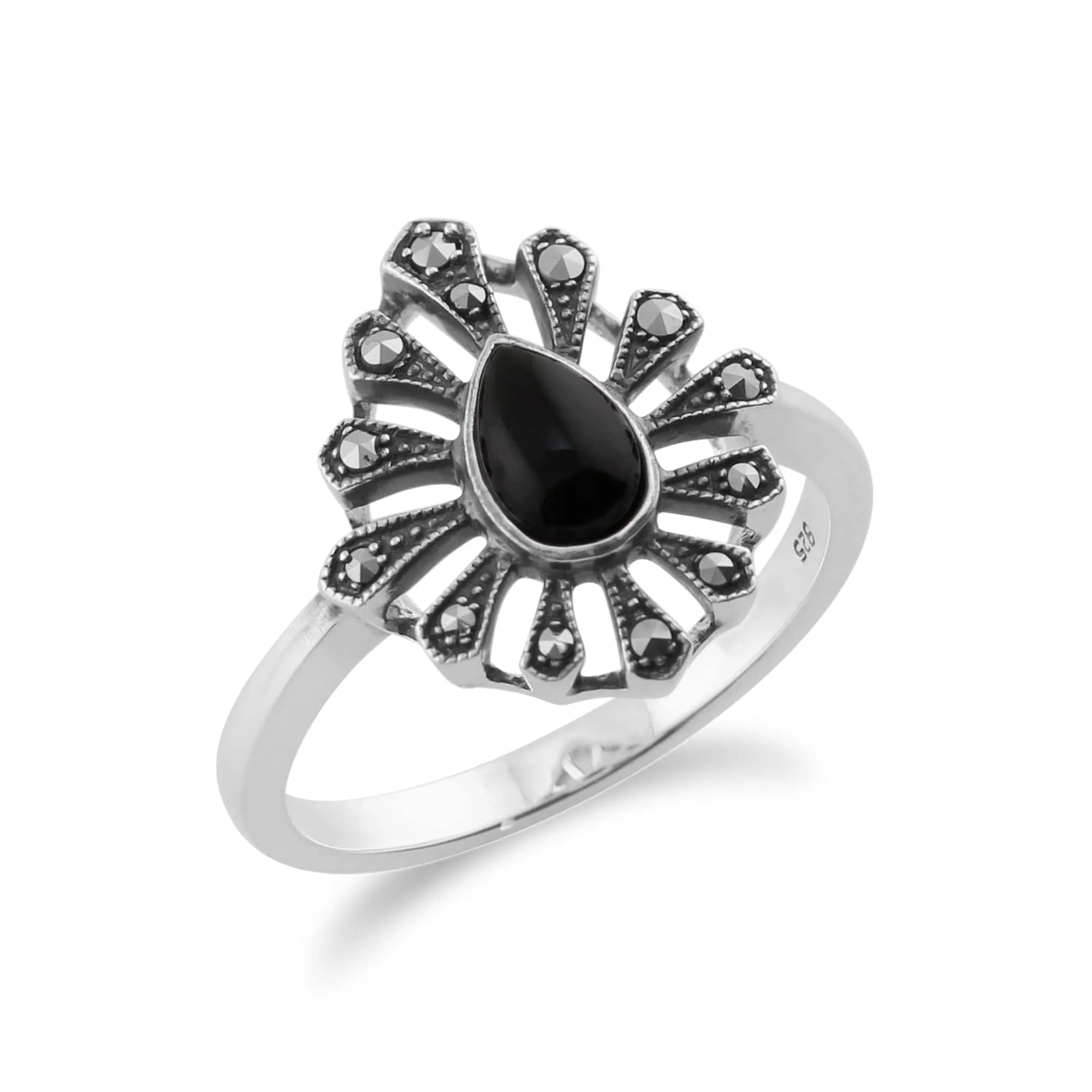 Art Deco Black Onyx & Marcasite Silver Ring sold by Gemondo Jewellery product image thumbnail 2