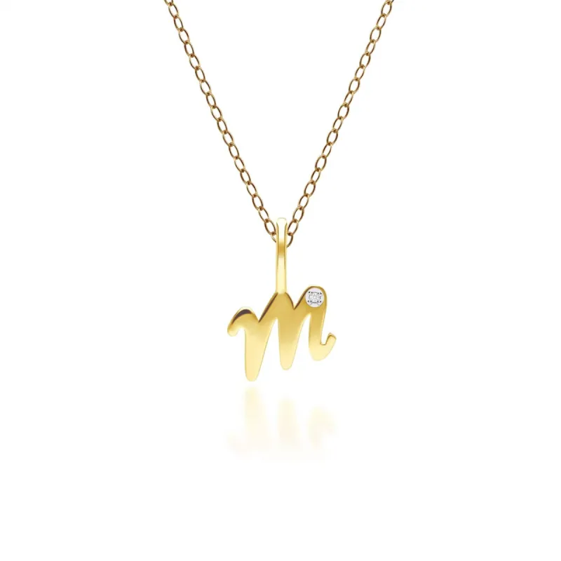 Alphabet Letter M Diamond pendant in 9ct Yellow Gold sold by Gemondo Jewellery