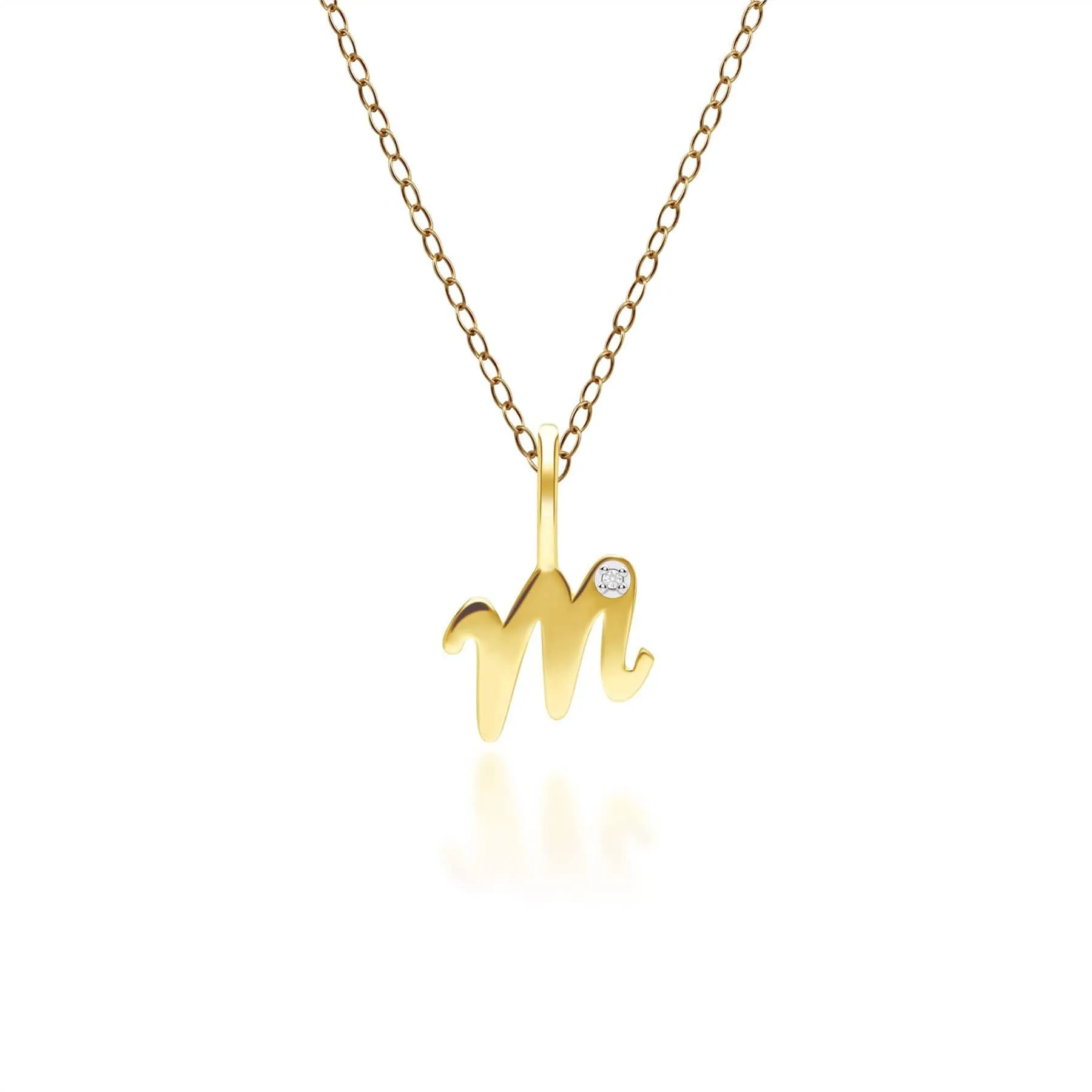 Alphabet Letter M Diamond pendant in 9ct Yellow Gold sold by Gemondo Jewellery