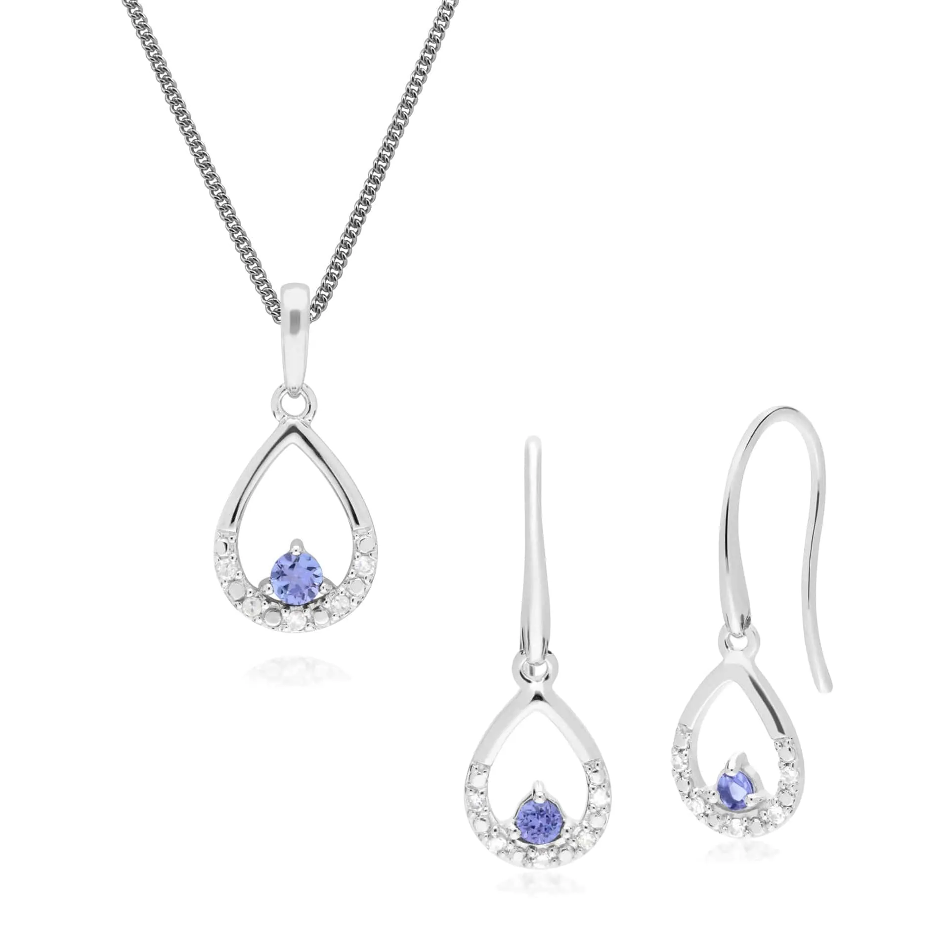 Classic Round Tanzanite & Diamond Tear Drop Earrings & Pendant Set in 9ct White Gold sold by Gemondo Jewellery