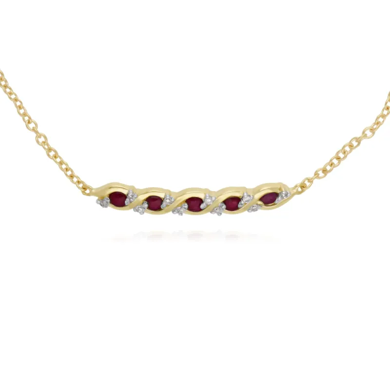 Classic Style Five Ruby & Diamond Twisted Bracelet in 9ct Yellow Gold sold by Gemondo Jewellery