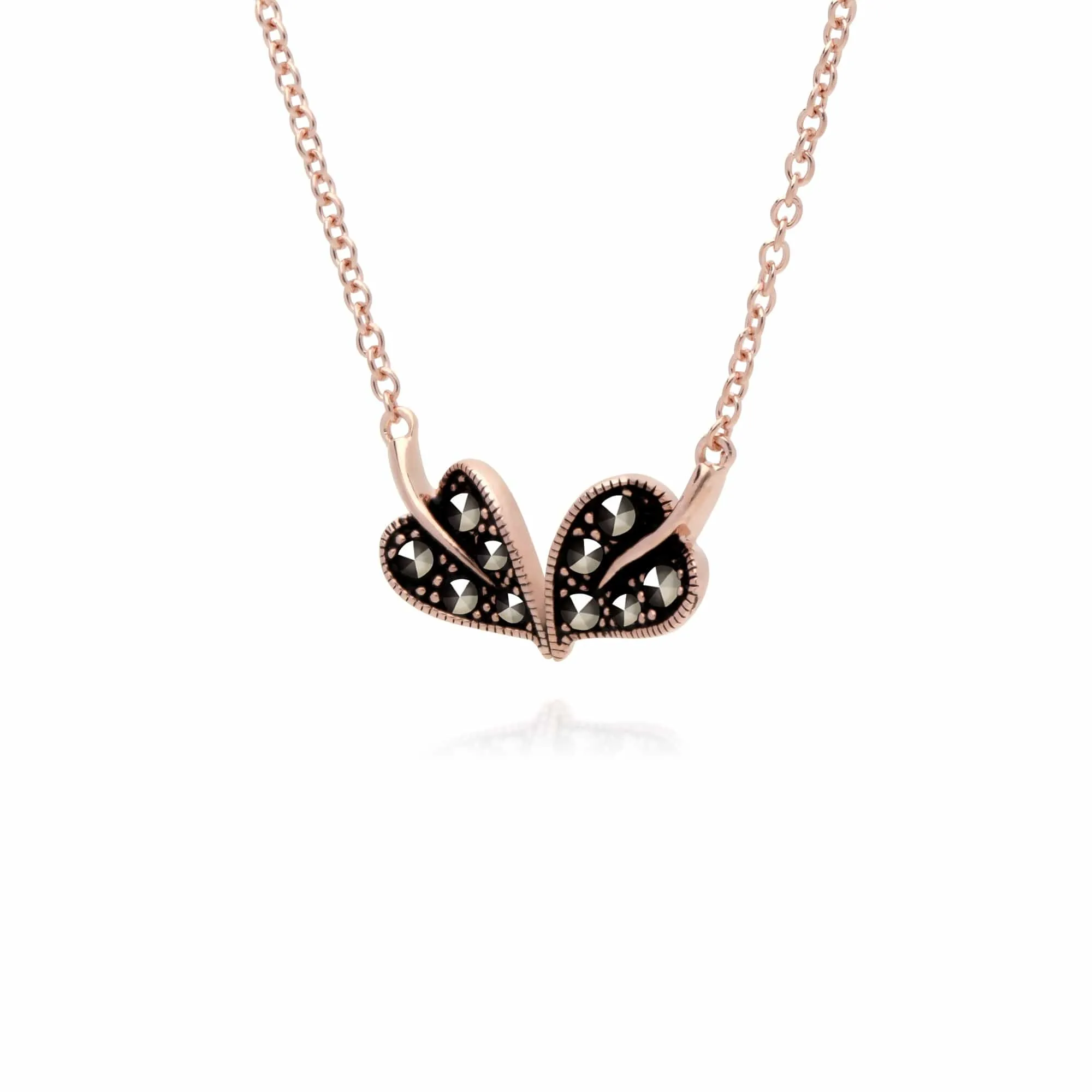 Rose Gold Plated Round Marcasite Double Leaf Necklace in 925 Sterling Silver sold by Gemondo Jewellery product image thumbnail 2