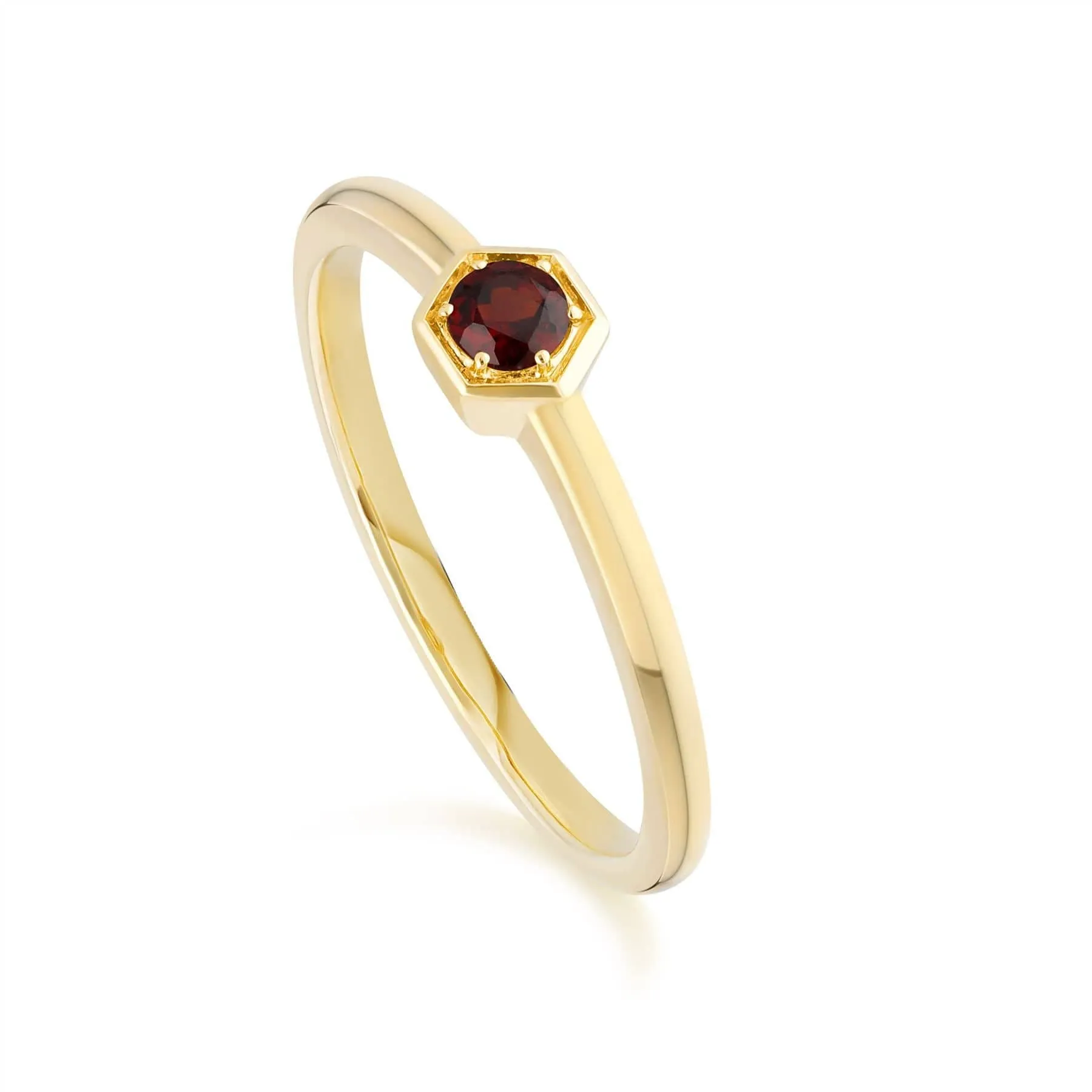 Honeycomb Inspired Garnet Solitaire Ring in 9ct Yellow Gold sold by Gemondo Jewellery