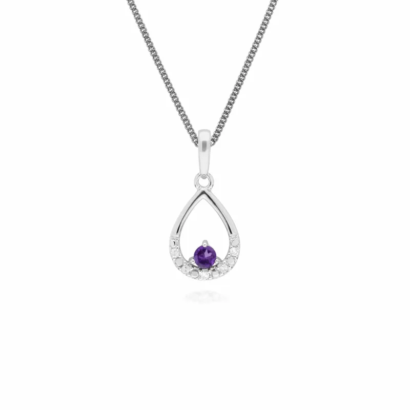 Classic Round Amethyst & Diamond Pear Shaped Pendant in 9ct White Gold sold by Gemondo Jewellery