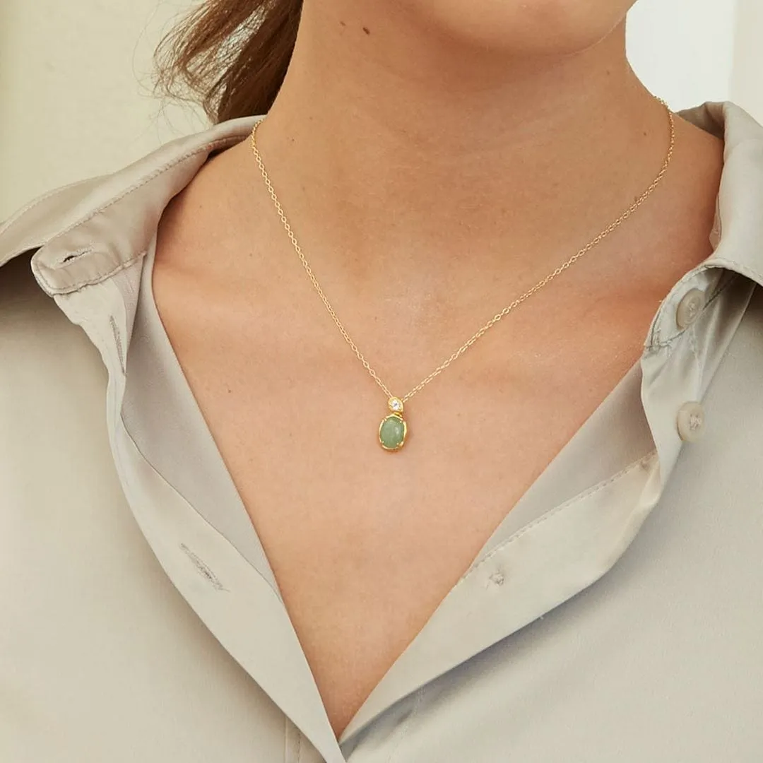Irregular Oval Dyed Green Jade & Topaz Pendant In 18ct Gold Plated SterlIng Silver sold by Gemondo Jewellery product image thumbnail 2