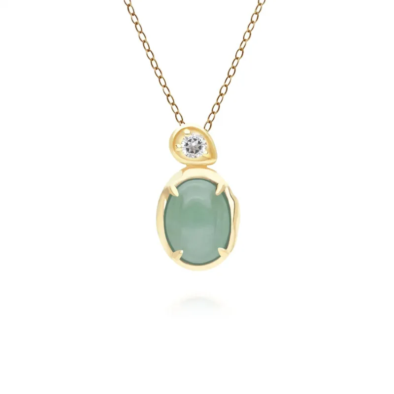 Irregular Oval Dyed Green Jade & Topaz Pendant In 18ct Gold Plated SterlIng Silver sold by Gemondo Jewellery