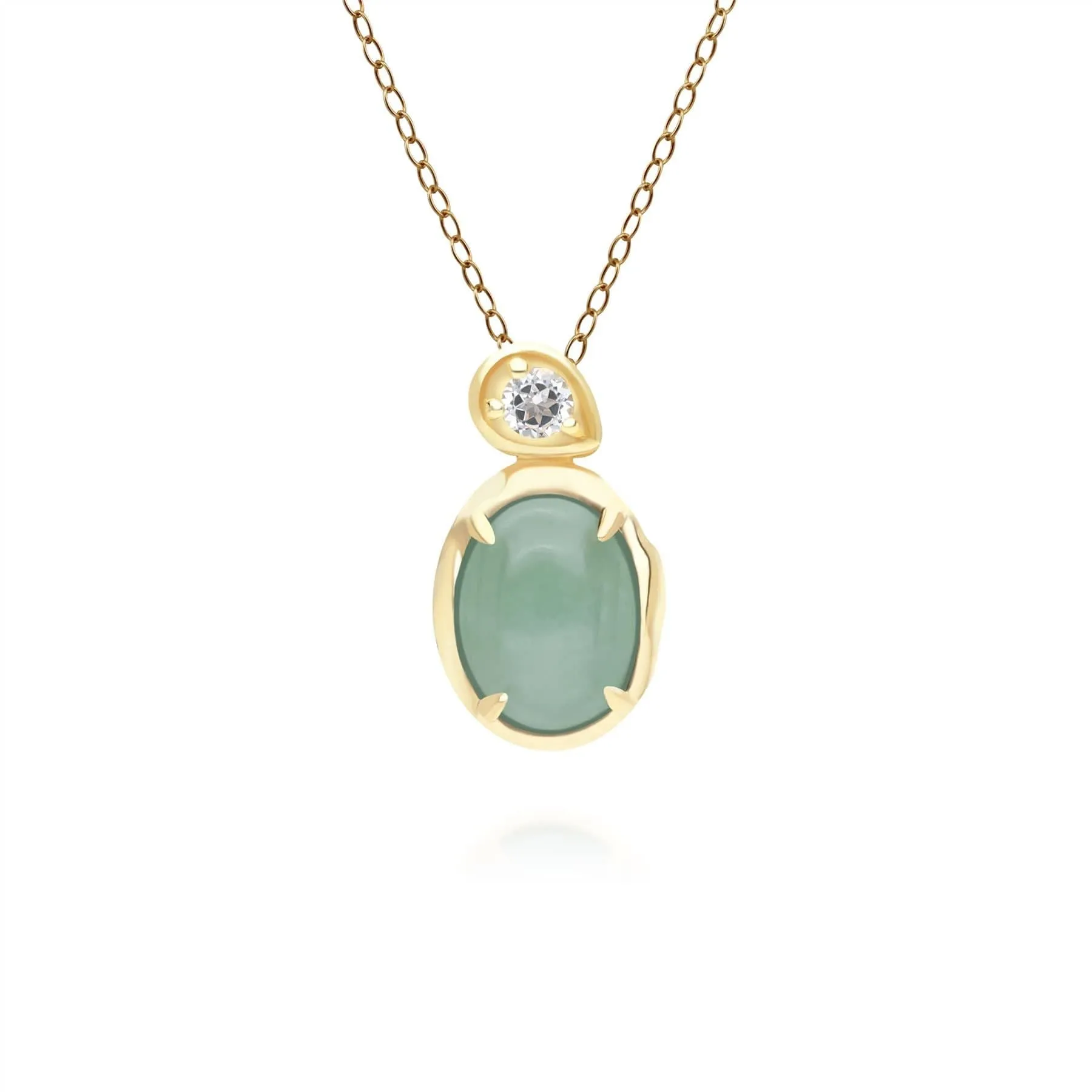 Irregular Oval Dyed Green Jade & Topaz Pendant In 18ct Gold Plated SterlIng Silver sold by Gemondo Jewellery