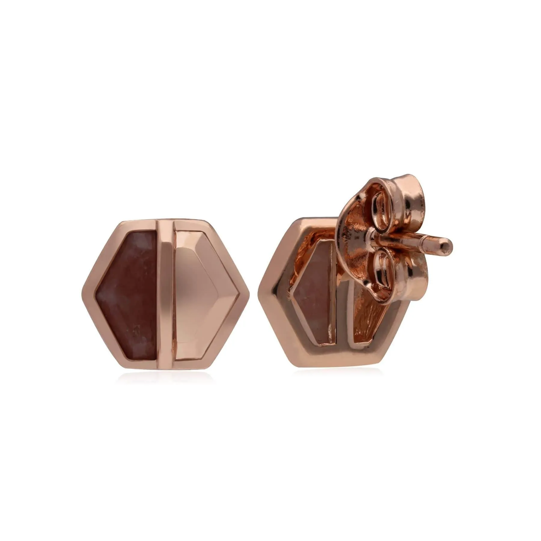 Micro Statement Rhodochrosite Hexagon Stud Earrings in Rose Plated Silver sold by Gemondo Jewellery product image thumbnail 2