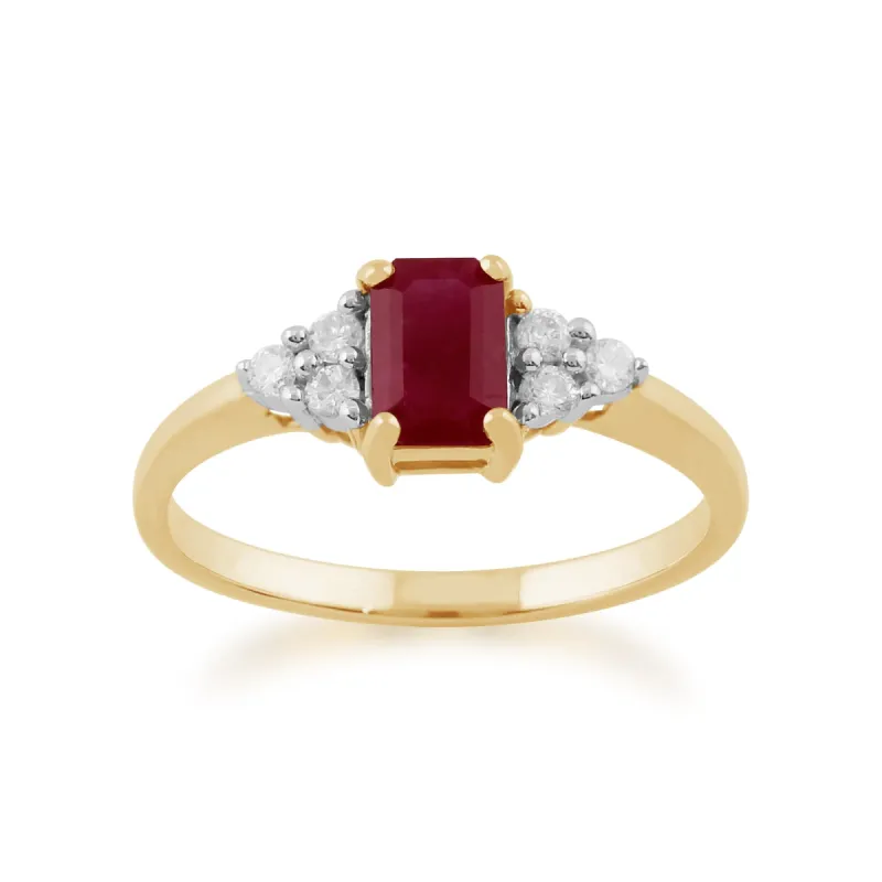 Classic Baguette Ruby & Diamond in 9ct Yellow Gold sold by Gemondo Jewellery