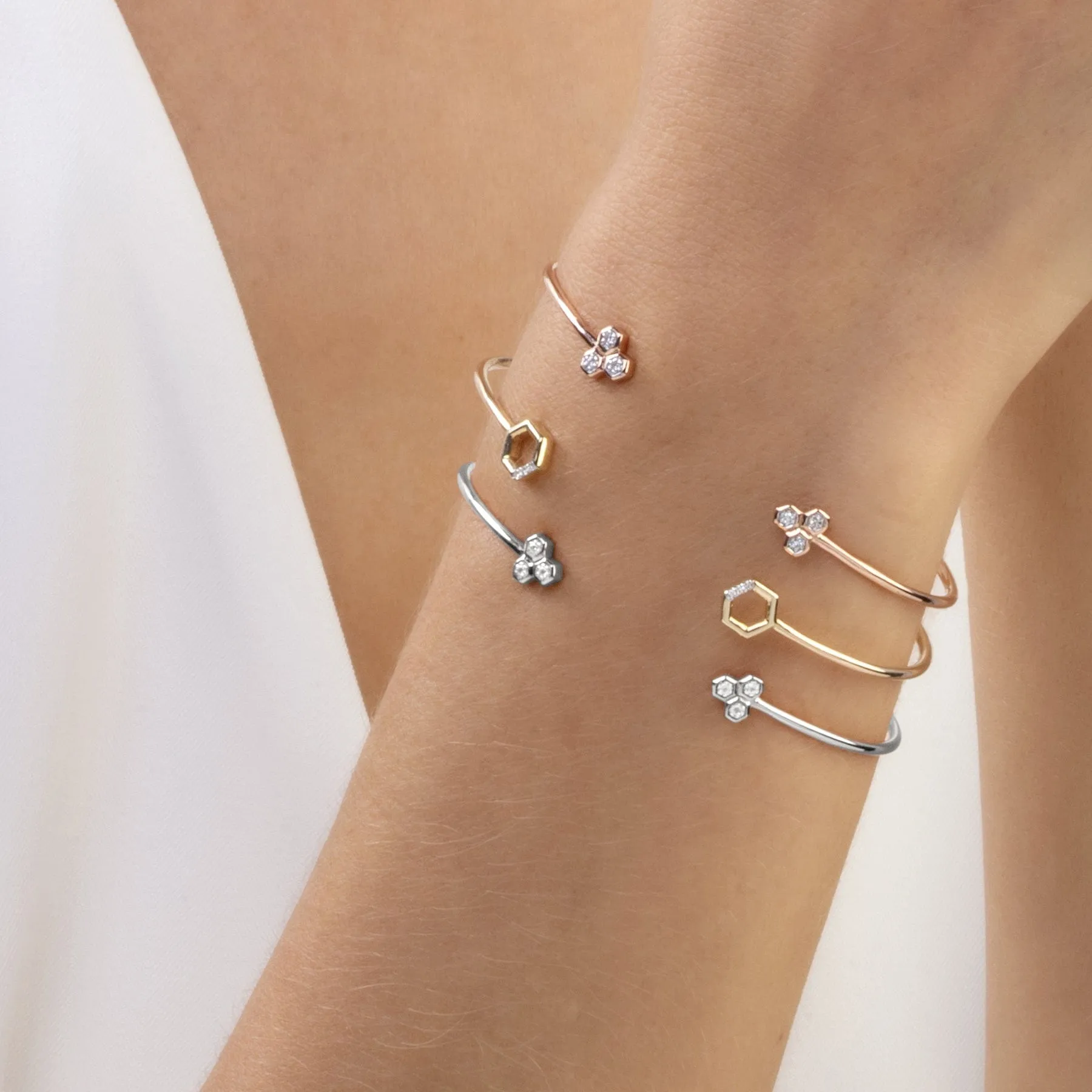 Diamond Trilogy Geometric Bangle in 9ct Yellow Gold sold by Gemondo Jewellery product image thumbnail 2