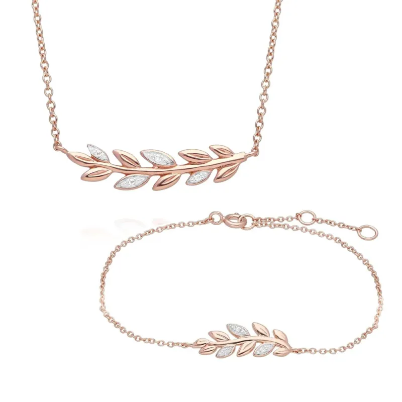 O Leaf Diamond Necklace & Bracelet Set in 9ct Rose Gold sold by Gemondo Jewellery