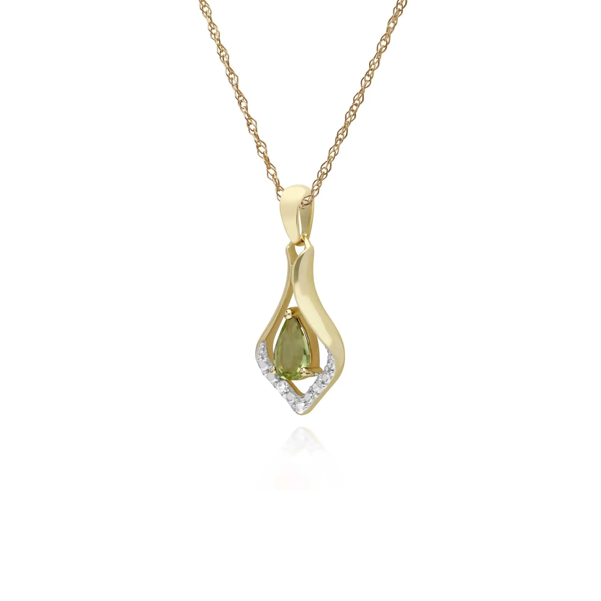 Classic Pear Peridot & Diamond Leaf Halo Pendant in 9ct Yellow Gold sold by Gemondo Jewellery product image thumbnail 2