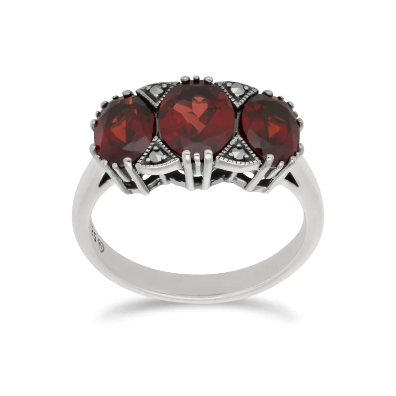 Gemondo Sterling Silver Triple Garnet and Marcasite Ring sold by Gemondo Jewellery
