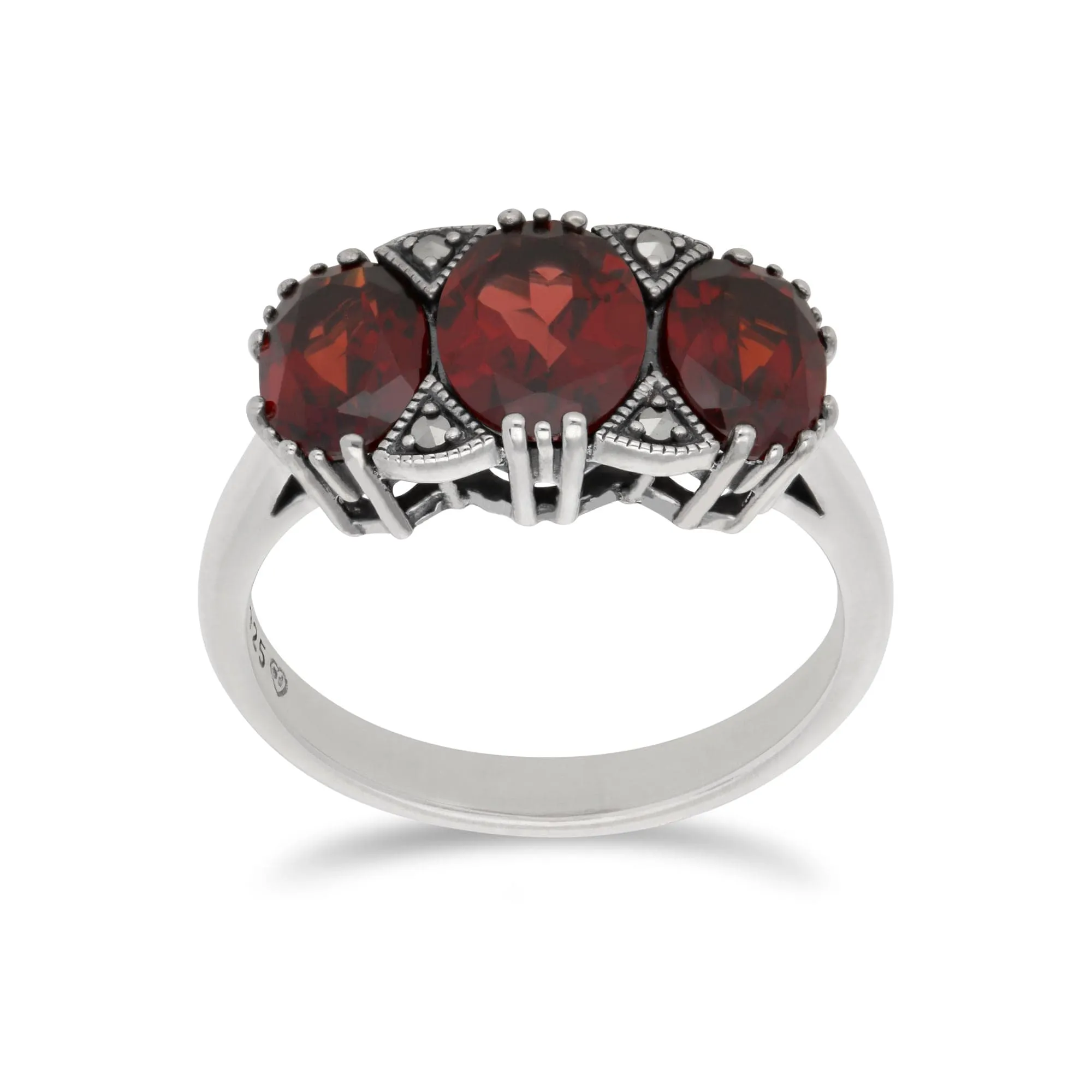 Gemondo Sterling Silver Triple Garnet and Marcasite Ring sold by Gemondo Jewellery
