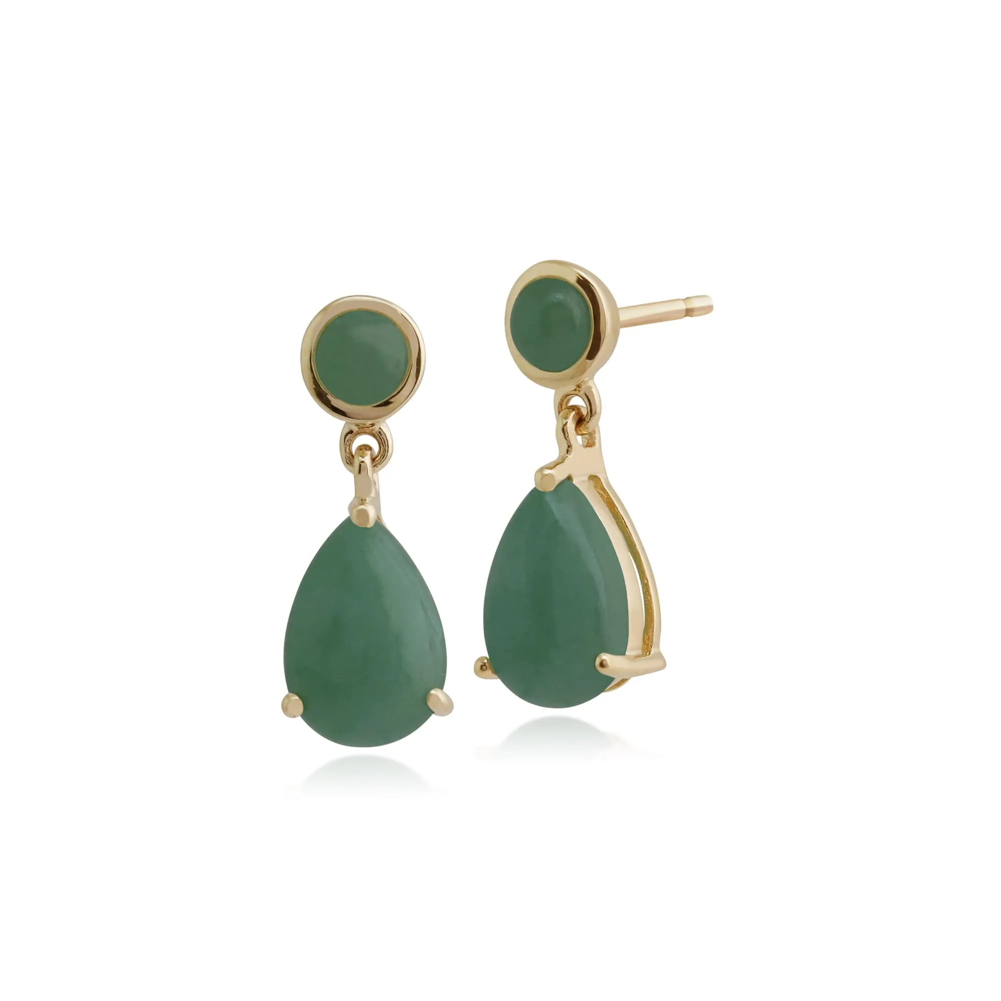 Classic Pear & Round Green Jade Drop Earrings in 9ct Yellow Gold sold by Gemondo Jewellery