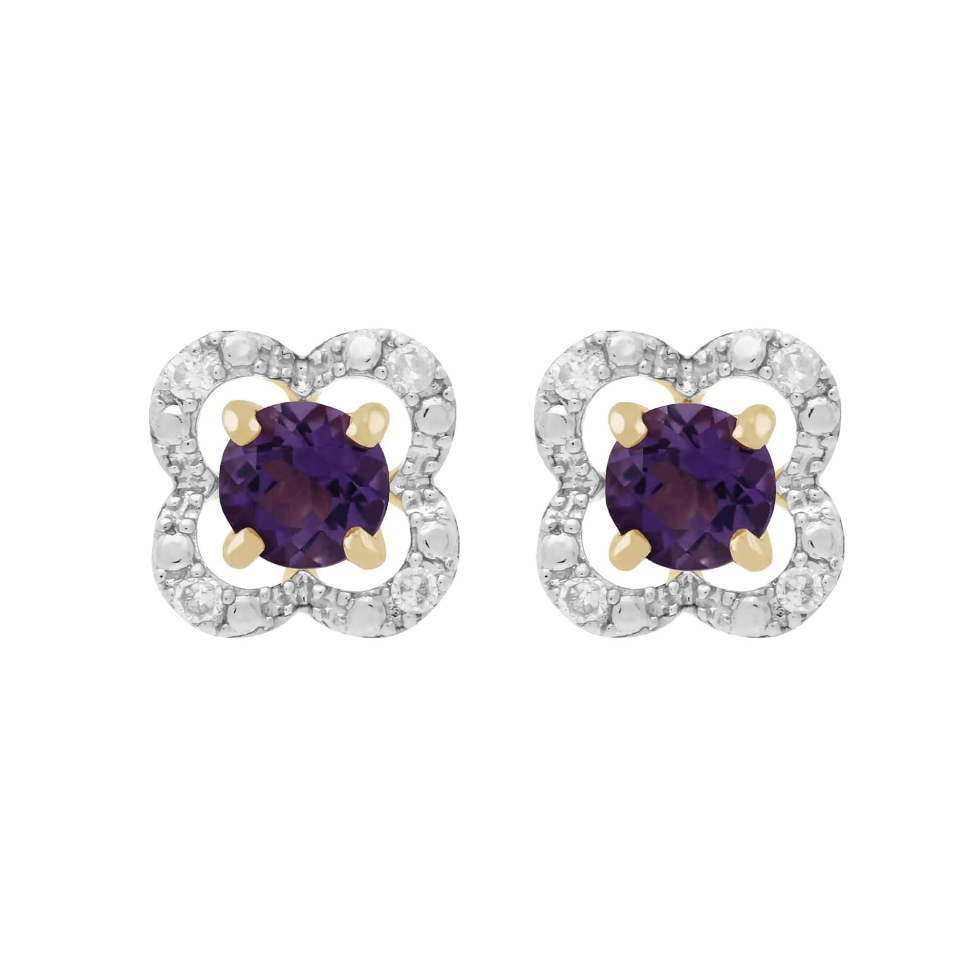 Classic Round Amethyst Stud Earrings with Detachable Diamond Floral Ear Jacket in 9ct Yellow Gold sold by Gemondo Jewellery