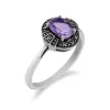 Art Deco Style Oval Amethyst & Marcasite Silver Halo Ring sold by Gemondo Jewellery