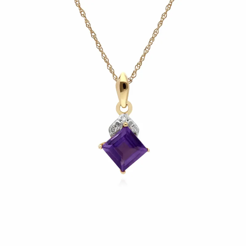 Gemondo 9ct Yellow Gold Amethyst & Diamond Square Pendant on 45cm Chain sold by Gemondo Jewellery
