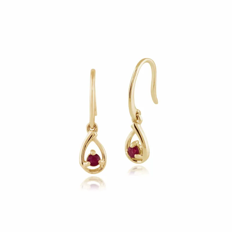 Classic Round Ruby Drop Earrings in 9ct Yellow Gold sold by Gemondo Jewellery