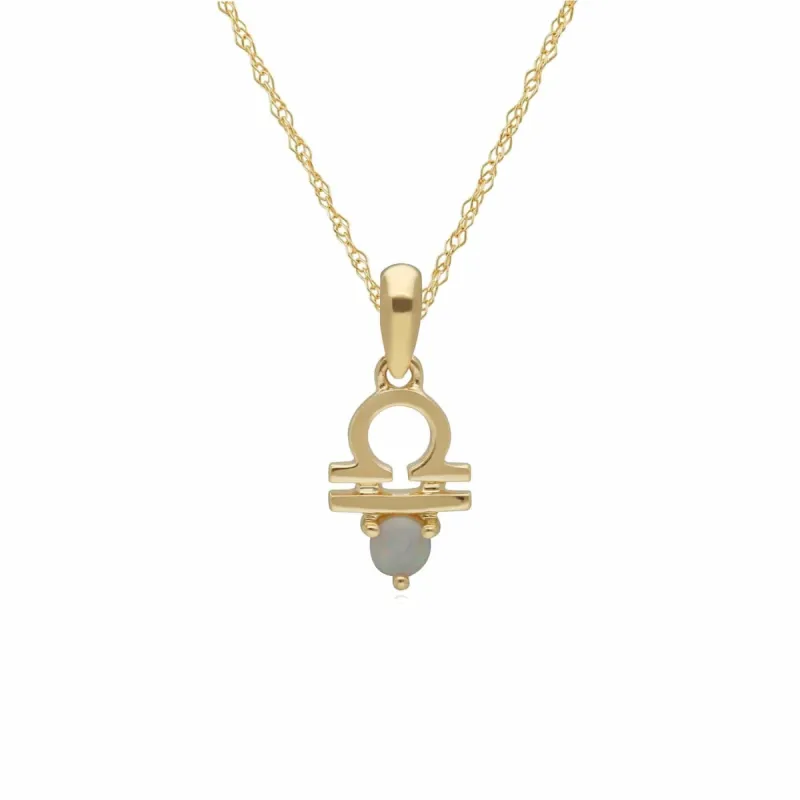 Opal Libra Zodiac Charm Necklace in 9ct Yellow Gold sold by Gemondo Jewellery