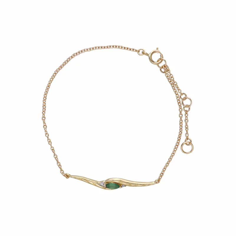Classic Style Marquise Emerald & Diamond Bracelet in 9ct Yellow Gold sold by Gemondo Jewellery