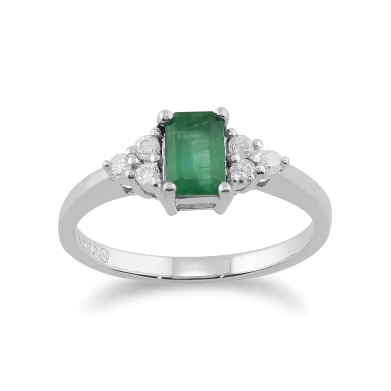 Classic Baguette Emerald & Diamond Ring in 9ct White Gold sold by Gemondo Jewellery