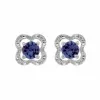 Classic Round Tanzanite Stud Earrings with Detachable Diamond Flower Ear Jacket in 9ct White Gold sold by Gemondo Jewellery