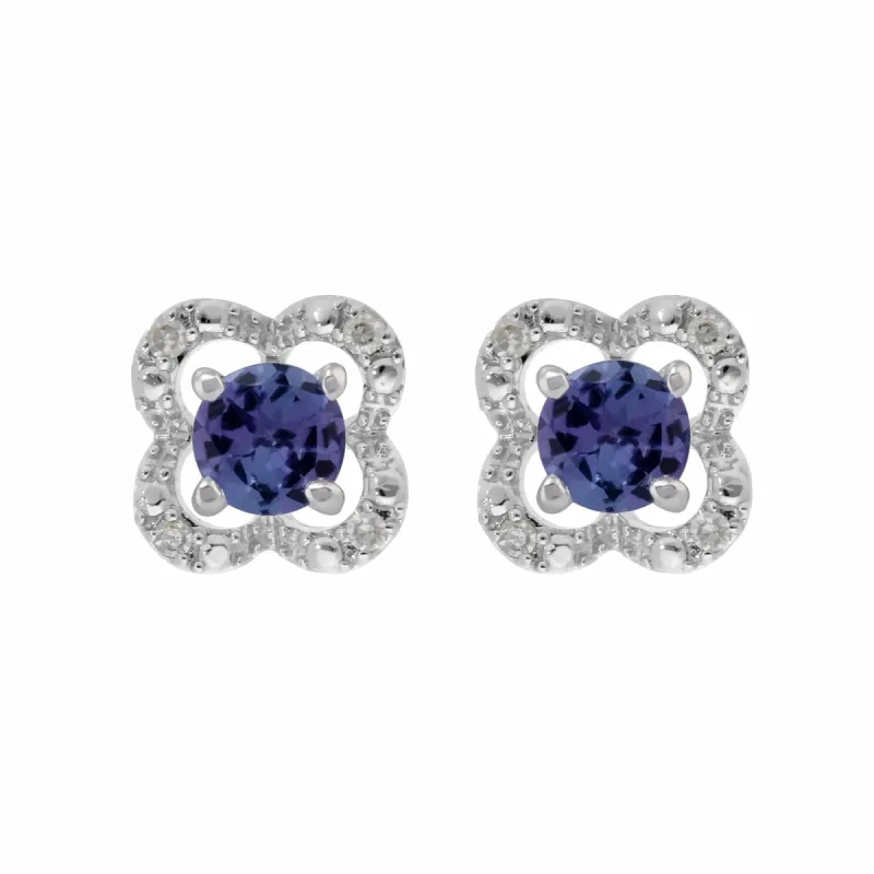 Classic Round Tanzanite Stud Earrings with Detachable Diamond Flower Ear Jacket in 9ct White Gold sold by Gemondo Jewellery