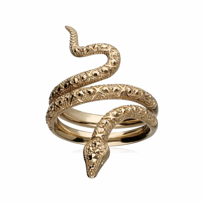 Art Nouveau Marcasite Snake Wrap Ring in 18ct Gold Plated Silver sold by Gemondo Jewellery