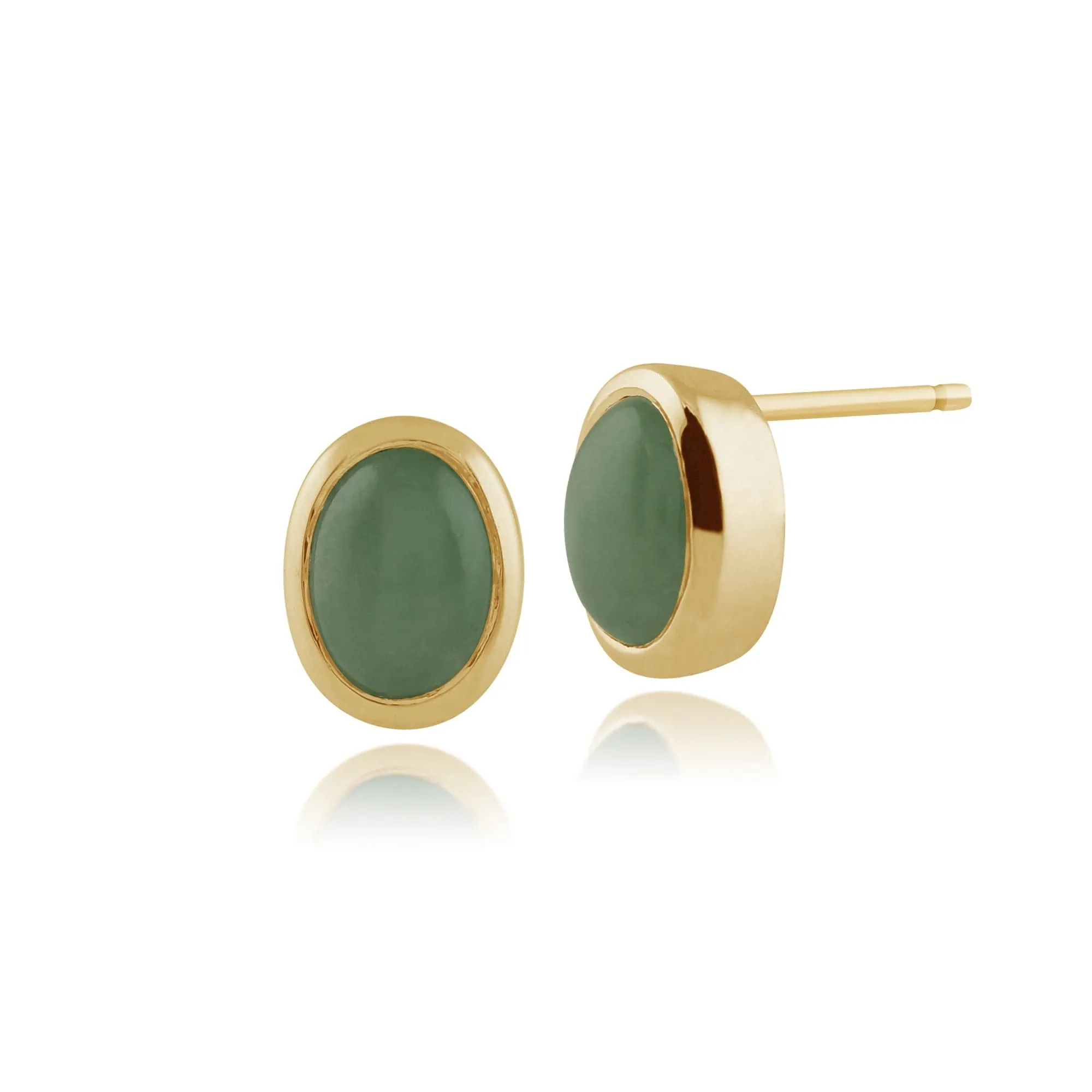 Classic Oval Jade Cabochon Stud Earrings in 9ct Yellow Gold 7x6mm sold by Gemondo Jewellery