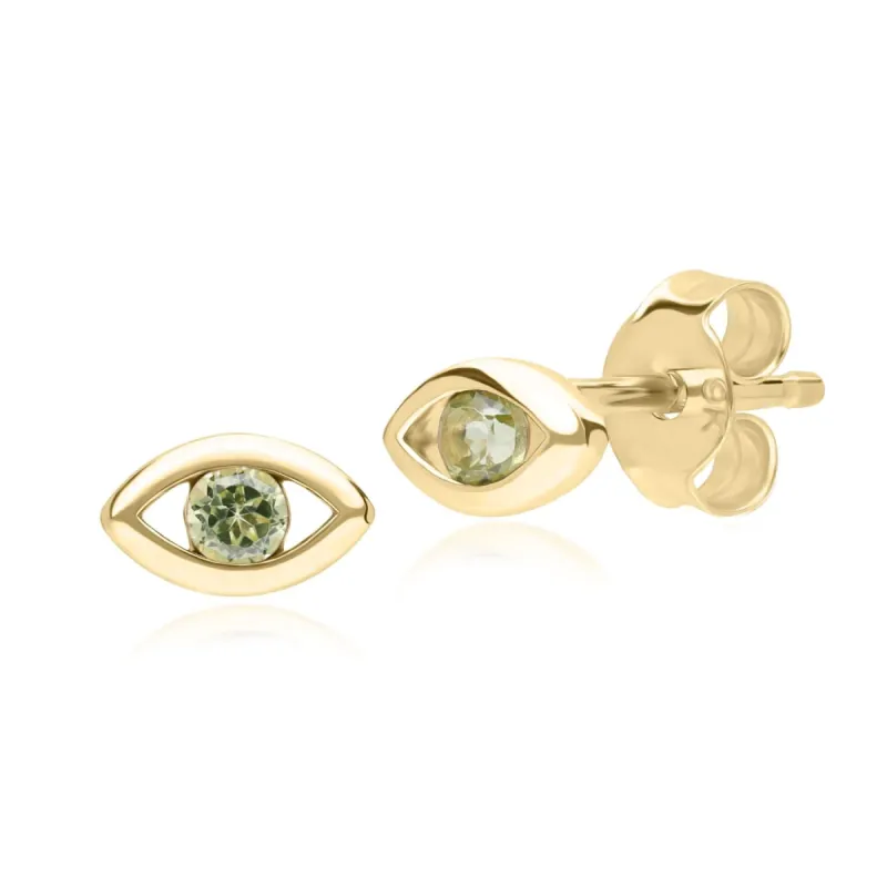 ECFEW™ Dainty Evil Eye Peridot Stud Earrings in 9ct Yellow Gold sold by Gemondo Jewellery