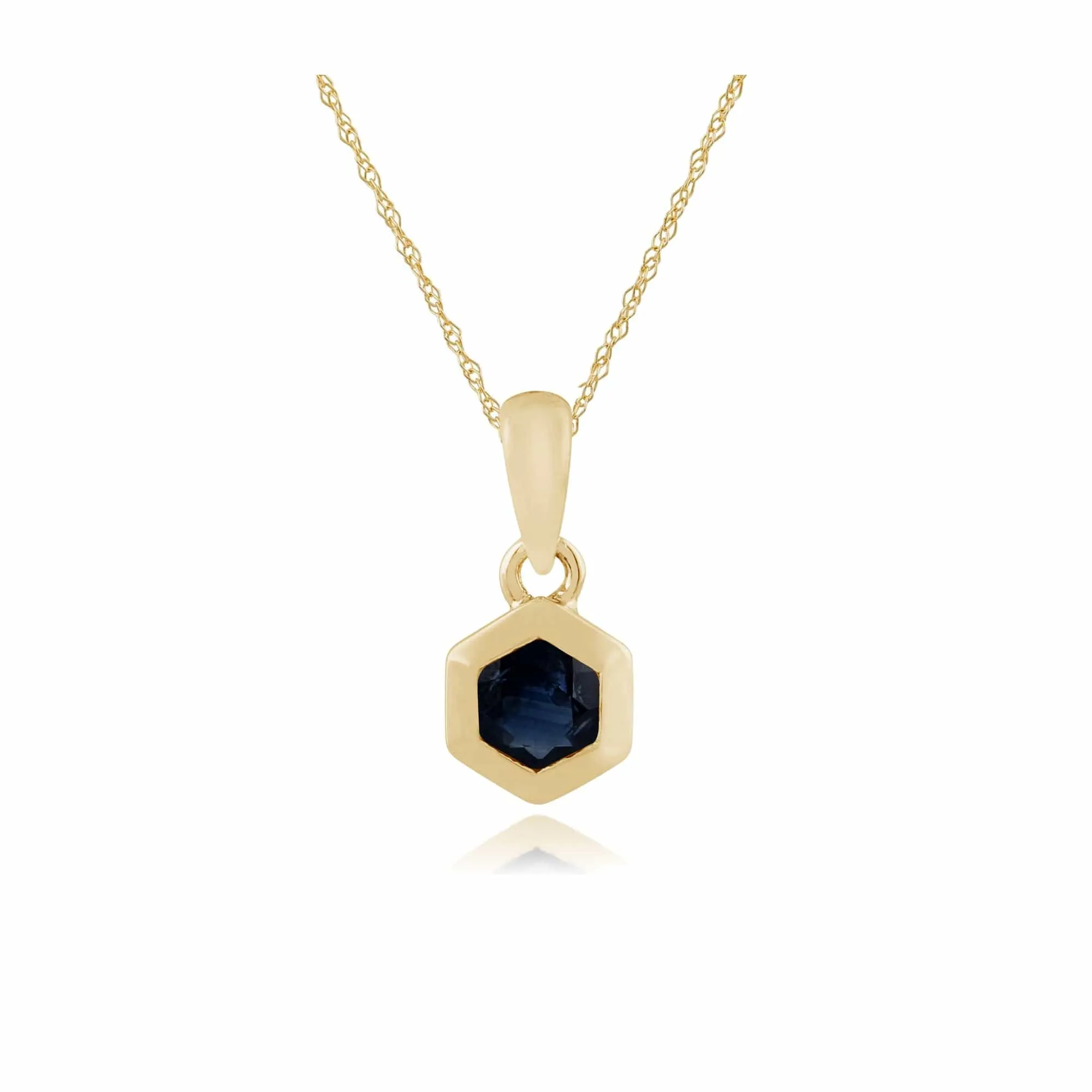 Geometric Hexagon Sapphire Bezel Set Pendant in 9ct Yellow Gold sold by Gemondo Jewellery