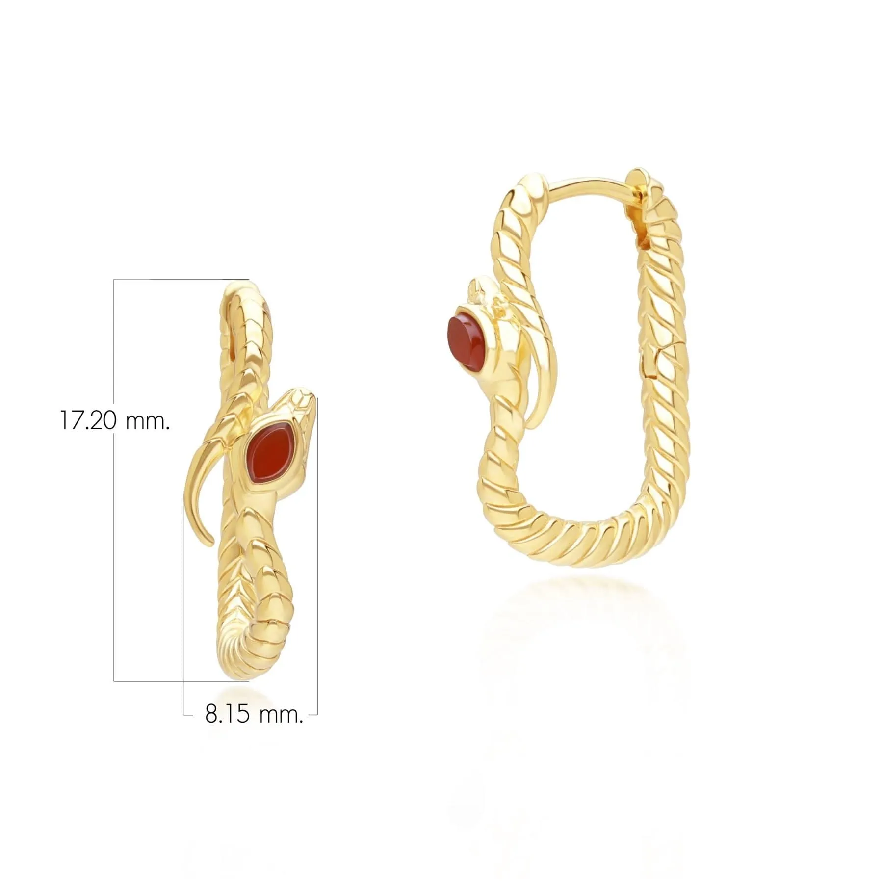 ECFEW™ Carnelian Snake Hoop Earrings in Gold Plated Sterling Silver sold by Gemondo Jewellery product image thumbnail 4