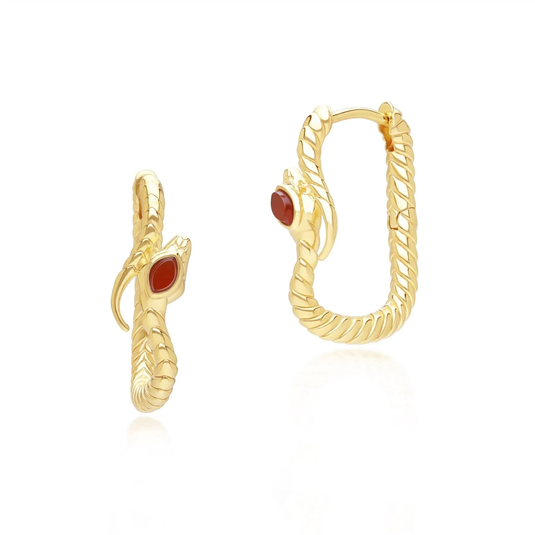 ECFEW™ Carnelian Snake Hoop Earrings in Gold Plated Sterling Silver sold by Gemondo Jewellery