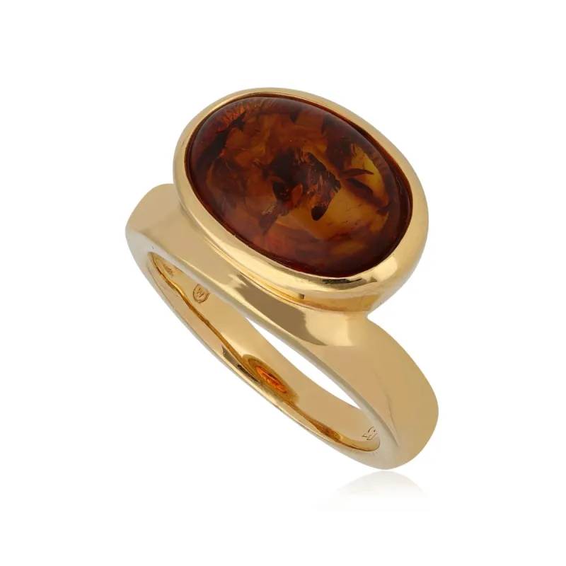 Kosmos Amber Cocktail Ring in Gold Plated Sterling Silver sold by Gemondo Jewellery