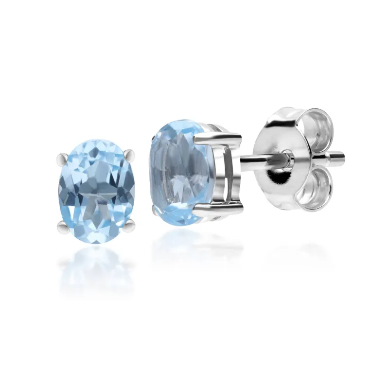 9ct White Gold 5.60ct Sky Blue Topaz Oval Classic Stud Earrings sold by Gemondo Jewellery