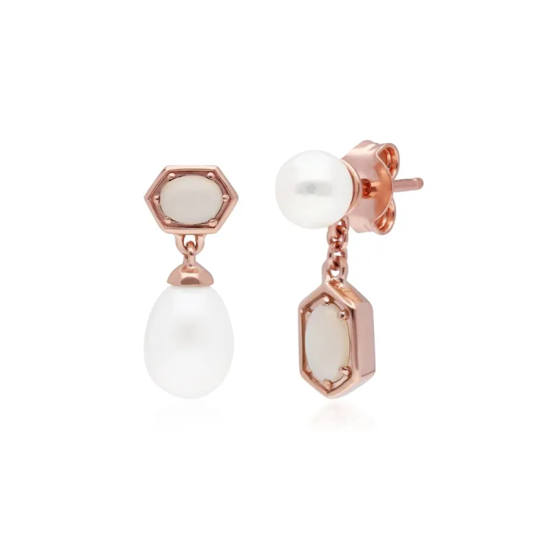 Modern Pearl & Opal Mismatched Drop Earrings in Rose Gold Plated  Silver sold by Gemondo Jewellery