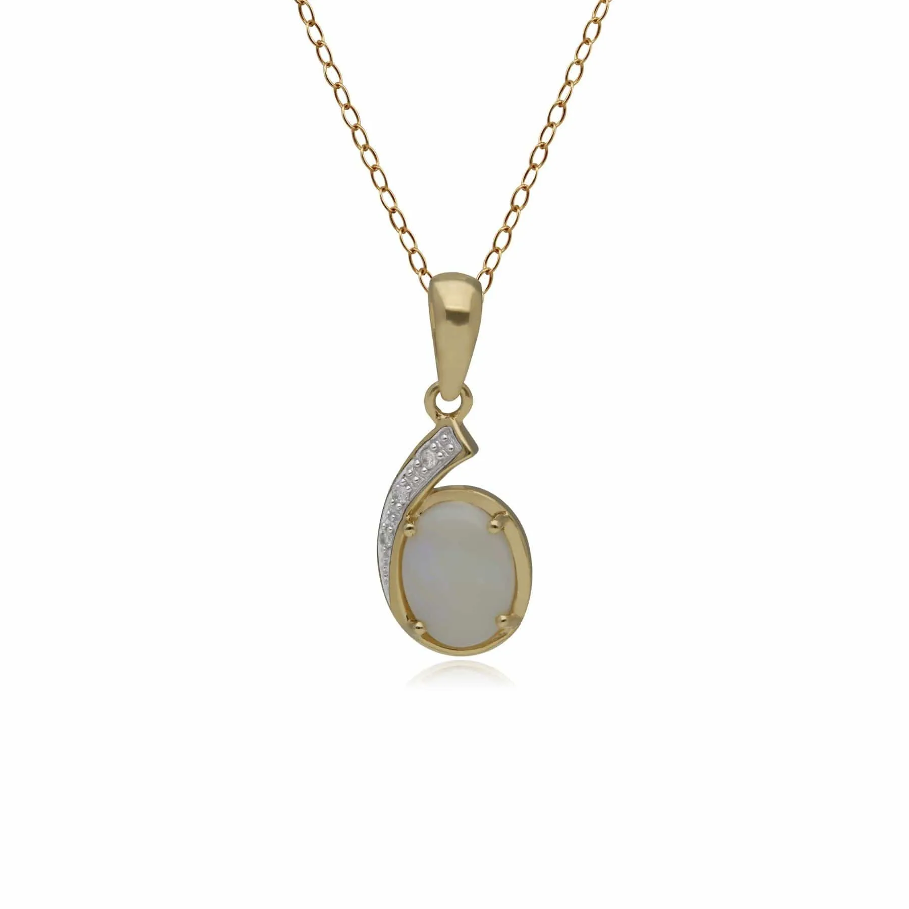 9ct Yellow Gold 0.69ct Opal & 1.5pt Diamond Classic Pendant on 45cm Chain sold by Gemondo Jewellery