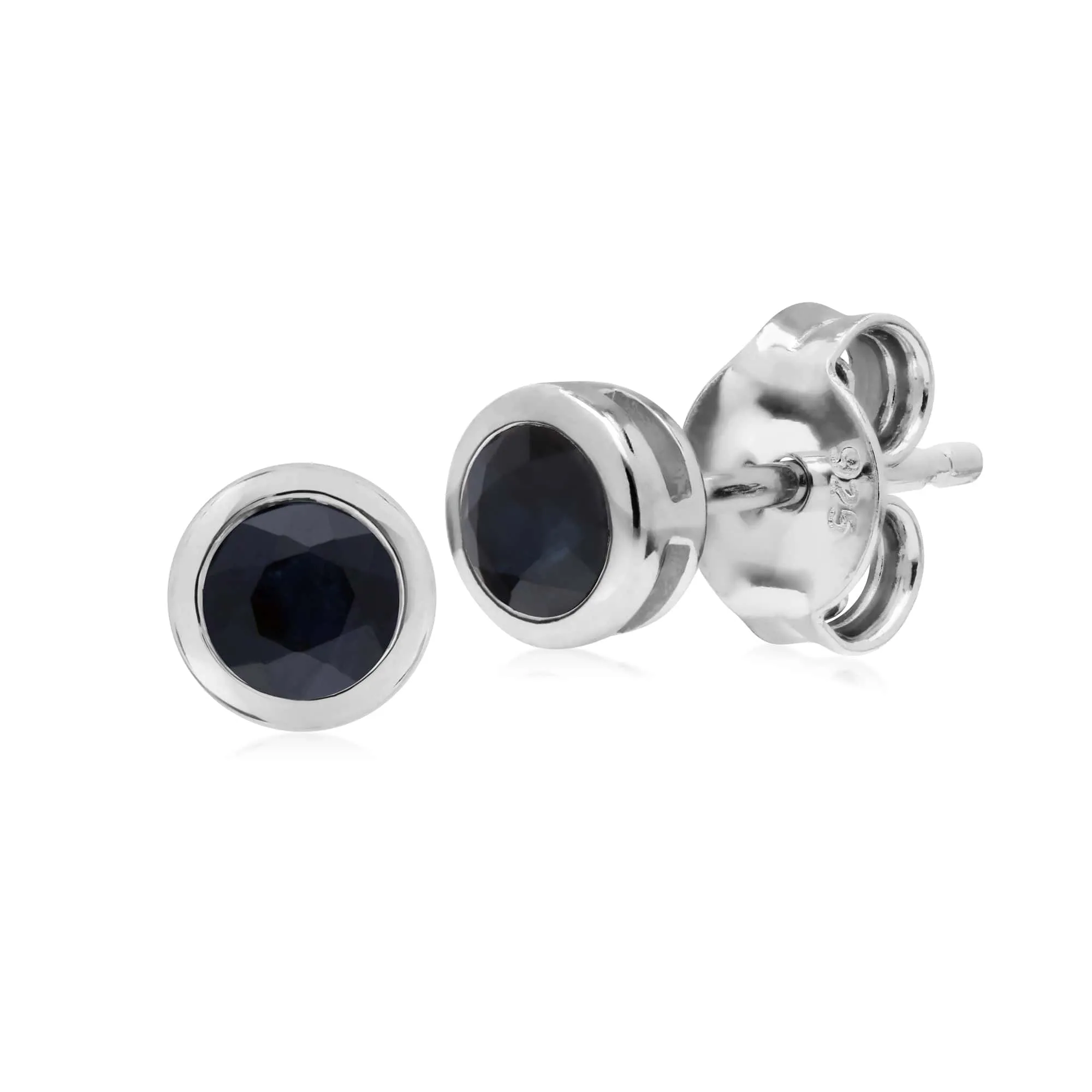 Classic Round Sapphire Bezel Stud Earrings in Sterling Silver sold by Gemondo Jewellery
