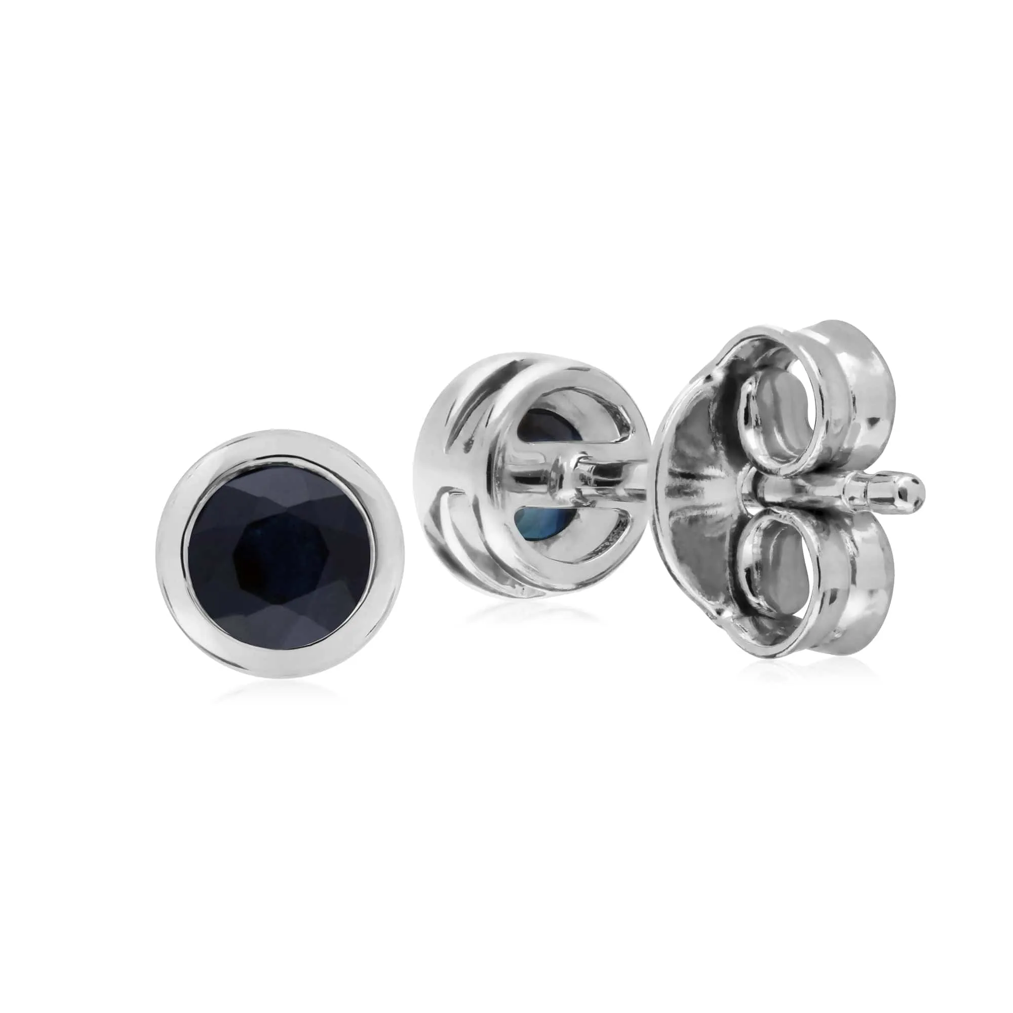 Classic Round Sapphire Bezel Stud Earrings in Sterling Silver sold by Gemondo Jewellery product image thumbnail 2