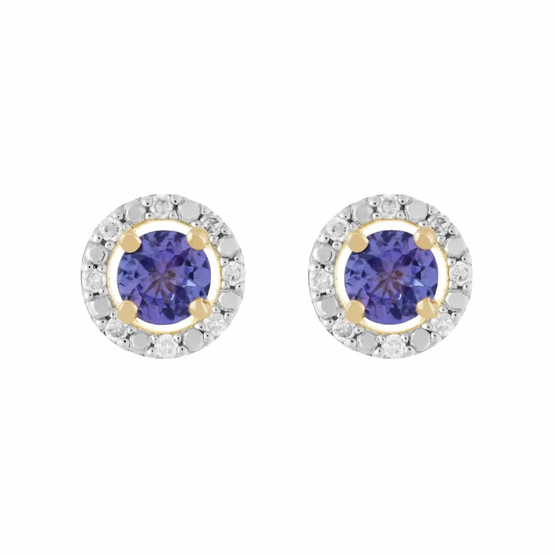 Classic Round Tanzanite Stud Earrings with Detachable Diamond Round Earrings Jacket Set in 9ct Yellow Gold sold by Gemondo Jewellery