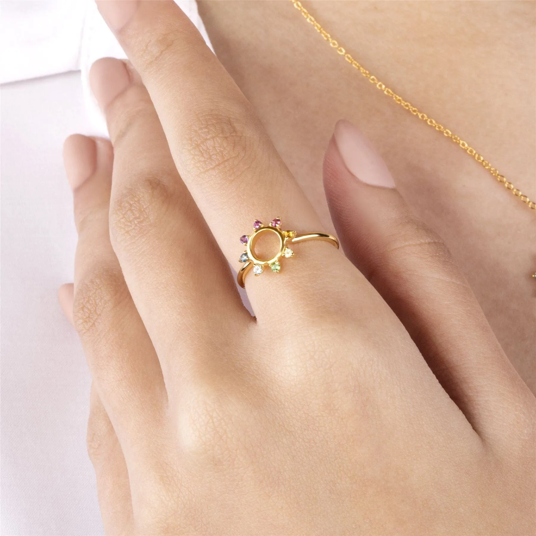 Rainbow Sunburst Ring in Gold Plated Sterling Silver sold by Gemondo Jewellery product image thumbnail 2