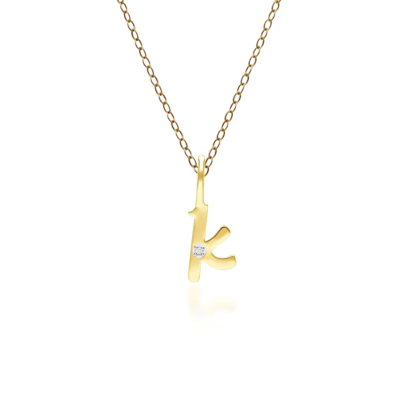 Alphabet Letter K Diamond pendant in 9ct Yellow Gold sold by Gemondo Jewellery