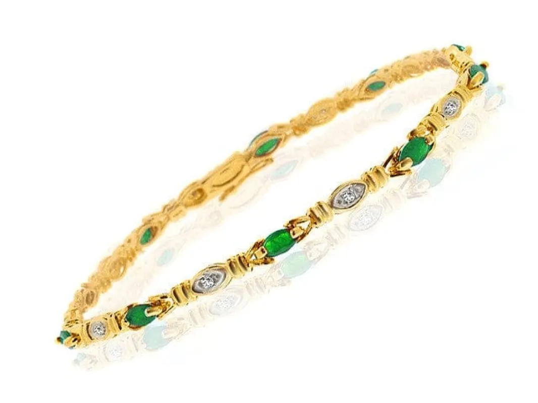 9ct Yellow Gold Diamond & Emerald Bracelet sold by Gemondo Jewellery