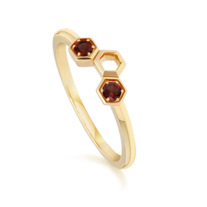 Honeycomb Inspired Garnet Stack Ring in 9ct Yellow Gold sold by Gemondo Jewellery