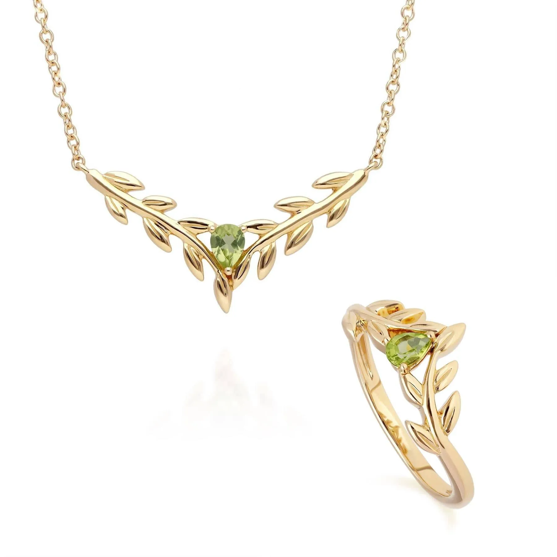 O Leaf Peridot Necklace & Ring Set in 9ct Yellow Gold sold by Gemondo Jewellery