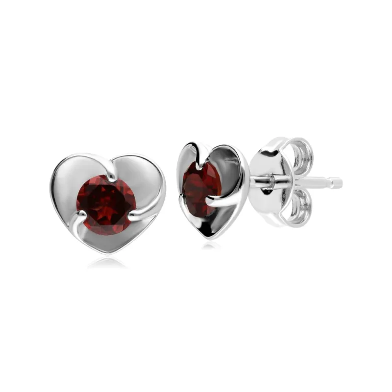 Garnet Heart Sterling Silver Stud Earrings sold by Gemondo Jewellery