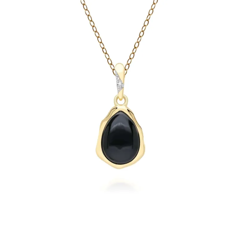 Irregular Black Onyx & Topaz Pendant In 18ct Gold Plated SterlIng Silver sold by Gemondo Jewellery