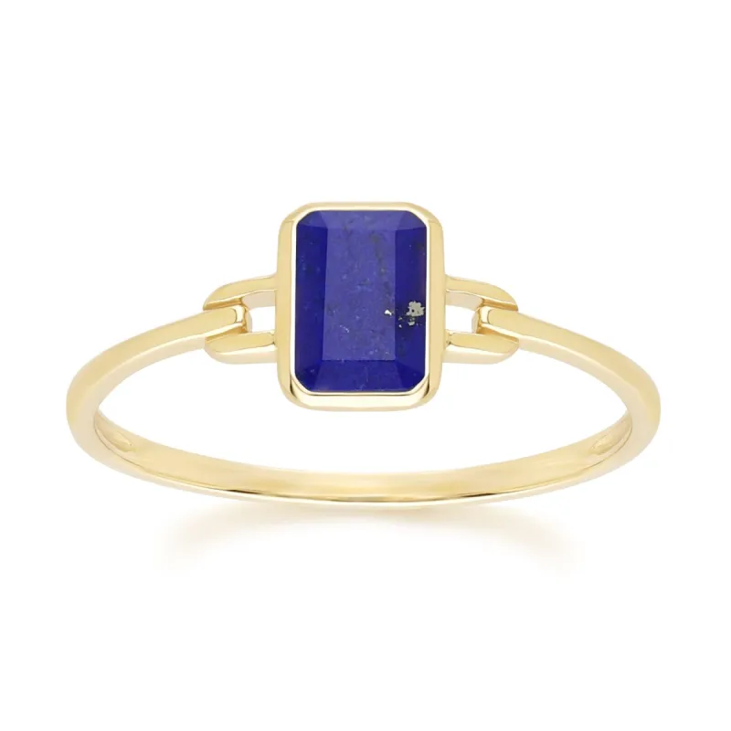 Classic Baguette Lapis Lazuli Ring in 9ct Yellow Gold sold by Gemondo Jewellery