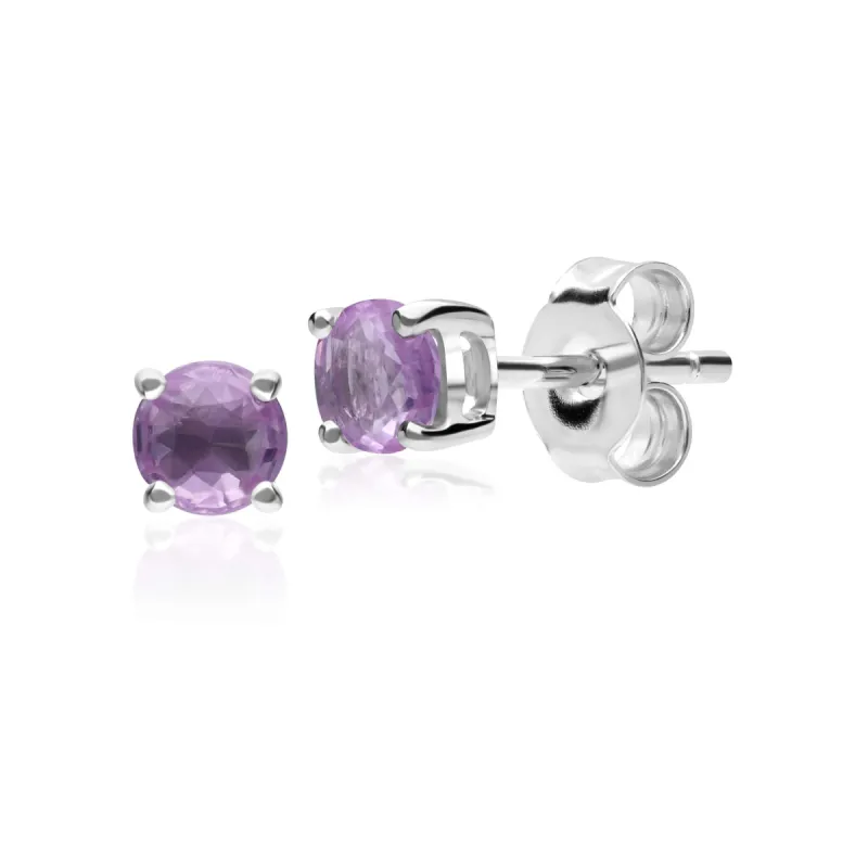 Classic Round Pink Sapphire Stud Earrings in 9ct White Gold 3.5mm sold by Gemondo Jewellery